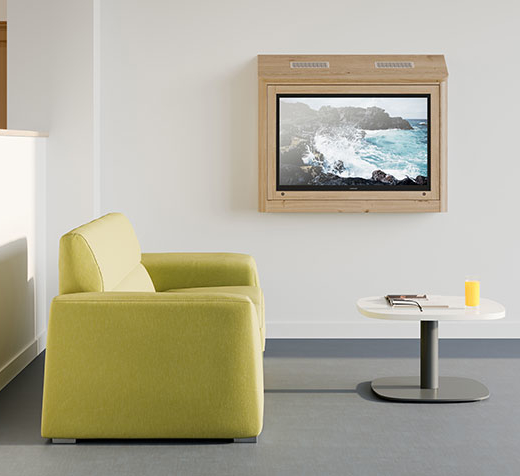 TV cabinet in a mental health lounge